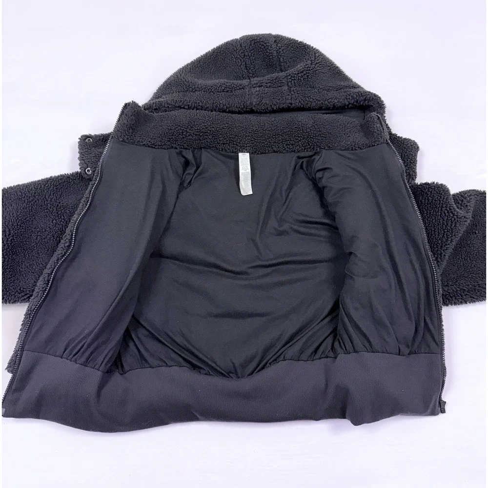 Alo Foxy Teddy Plush Sherpa Jacket Womens Medium Black Hooded Sportswear Workout - Picture 10 of 13